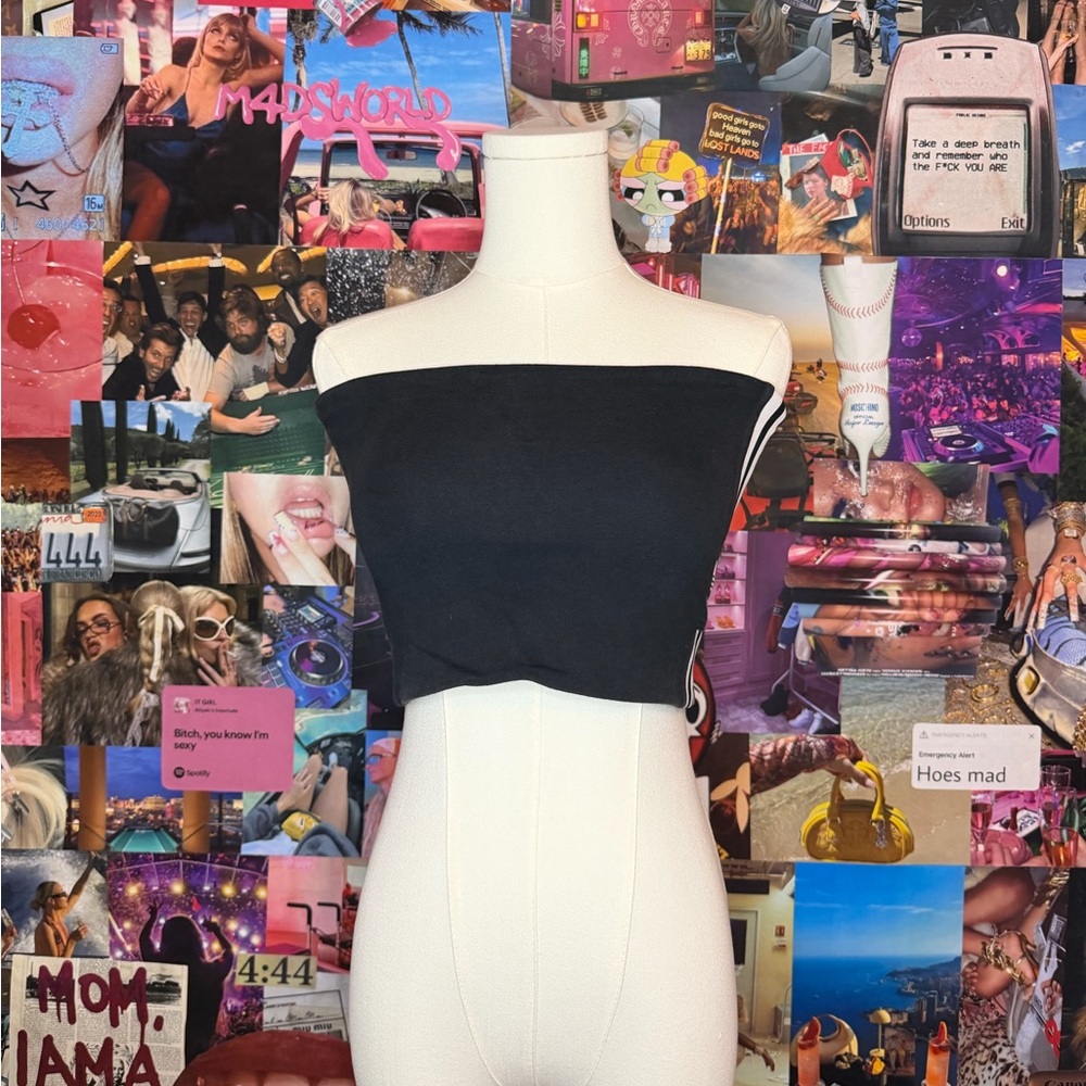 Adidas black tube top with white stripes